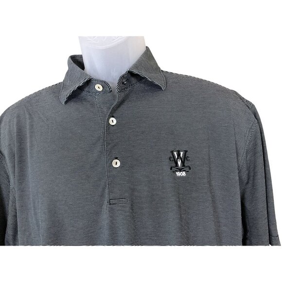 Peter Millar Crown Sport Performance Black & White Striped Golf Polo Medium - Picture 2 of 8